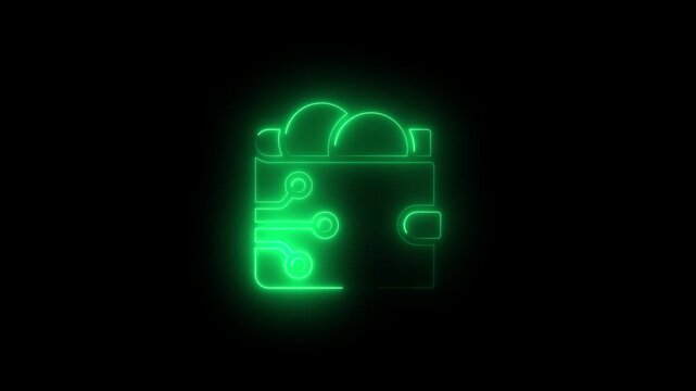 Neon digital wallet with circuitry lines animation for cryptocurrency and fintech concepts neon blockchain
