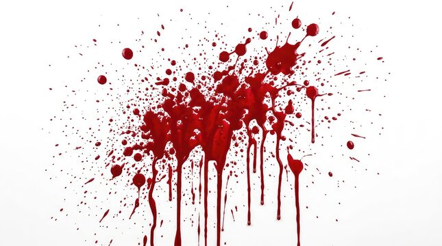 Red blood splatter on white background. Abstract paint splash for horror or crime design.