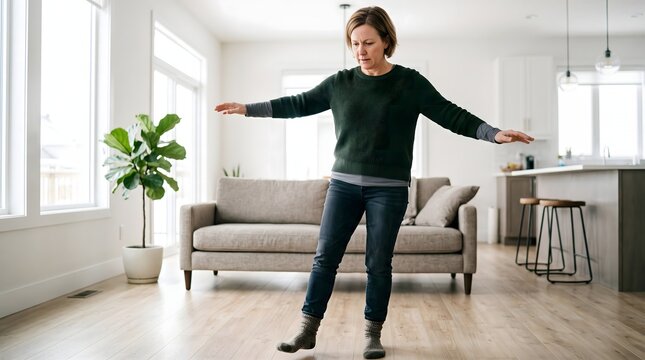 Adult Experiencing Balance Problems and Unsteady Standing as Ataxia Awareness Concept