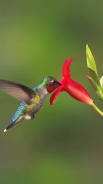 花の蜜を吸うハチドリ シームレスループ動画背景 9:16 4K