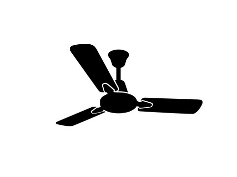 Black silhouette of a three-blade ceiling fan isolated on white background