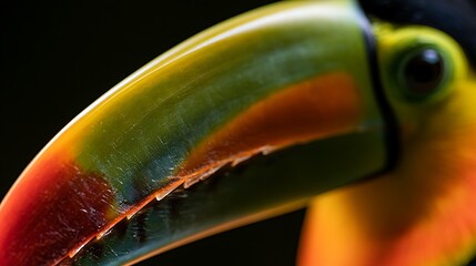 Obraz premium Close up view of a colorful toucan bird beak.