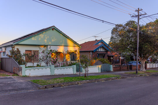 Suburban residential Brick house Terracotta Roof at Sunset in Sydney NSW Australia