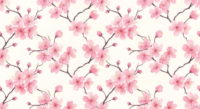 Seamless japanese sakura cherry Blossom pettern pink pastel