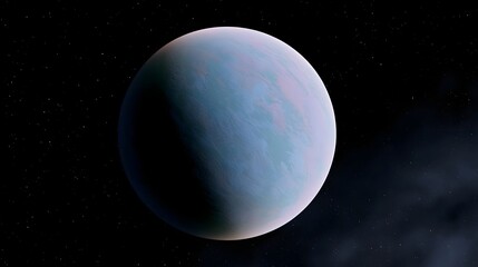 Obraz premium A serene blue and pink planet floats against a starry cosmic backdrop showcasing swirling atmospheric patterns under soft lighting