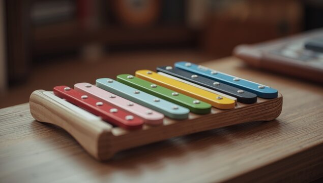 Colorful Wooden Xylophone on a Surface in a Cozy Room