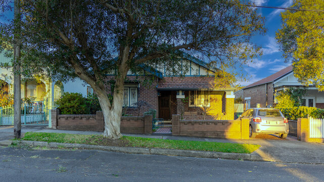 Suburban residential Brick house Terracotta Roof at Sunset in Sydney NSW Australia