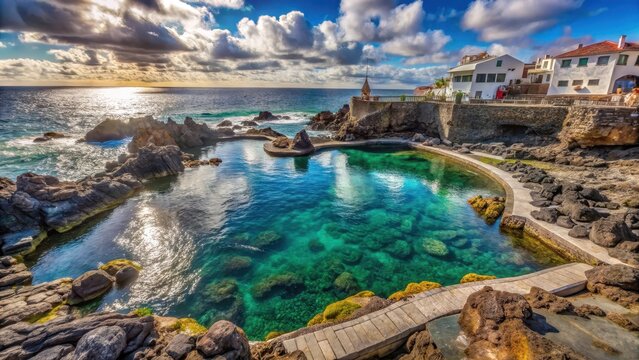 El caleton de garachico wide angle view of one of natural pools in garachico tenerife spain