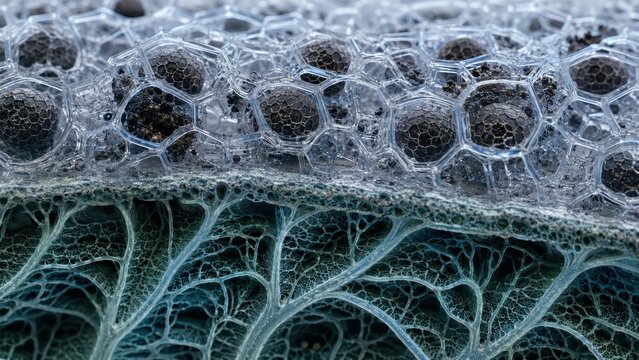 Macro foam bubbles structure with microscopic cellular biological pattern