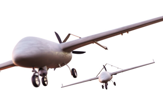 Military combat drones on white background