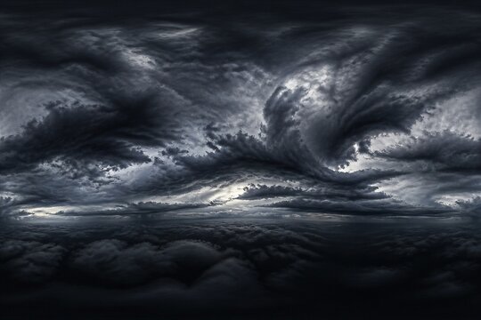Layered storm clouds churning over vast atmospheric horizon