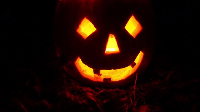 4K Hallowen Pumpkin Head Jack o Lantern at Night