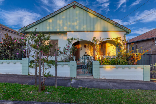 Suburban residential Brick house Terracotta Roof at Sunset in Sydney NSW Australia