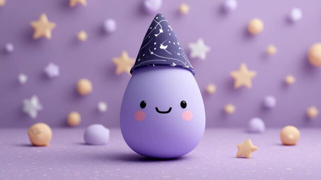 Purple egg witch hat star ball cute Halloween pastel decor smiling toy figure