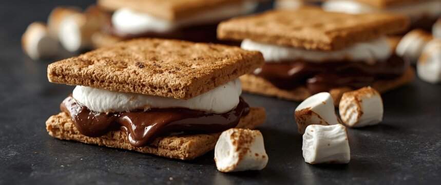 S'mores with Chocolate and Marshmallow on a Dark Surface