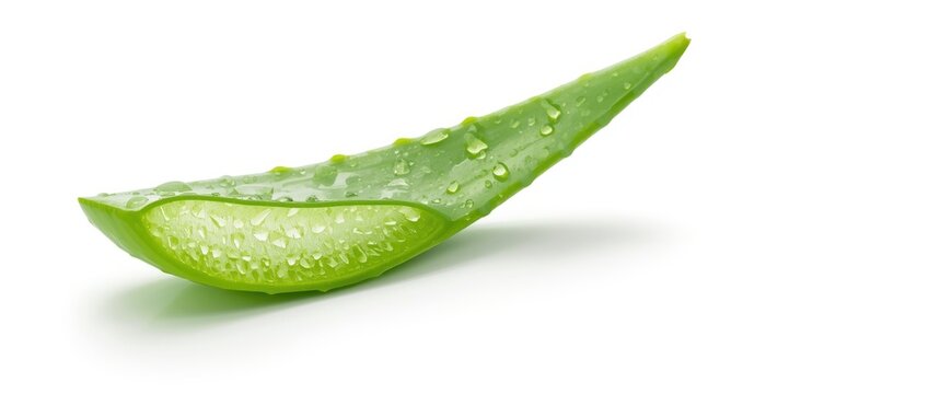 Aloe Vera Leaf with Water Drops Isolated on White Background