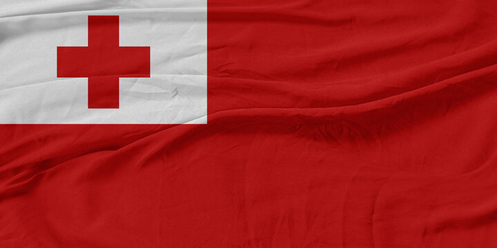 Tonga Flag Wind Waves Fabric in Breeze