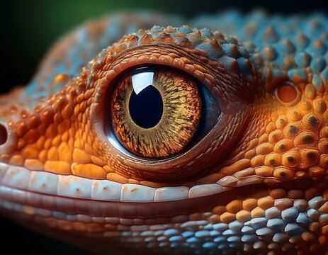 close up macro shot of a geckos detailed eye and scaly skin