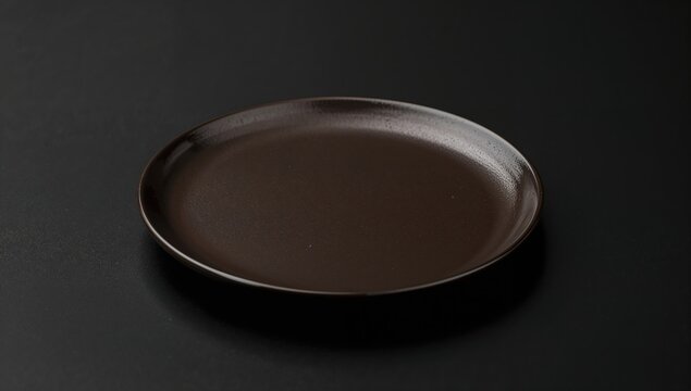 Brown Ceramic Plate Isolated on Black Background in Minimal Style