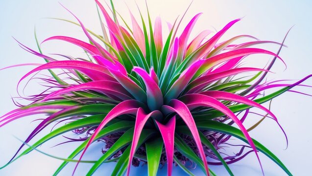 Vibrant Pink and Green Air Plant Arrangement Isolated on White Background