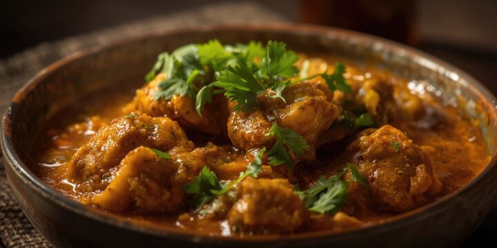 Delicious Spicy Shrimp Curry Served in a Rustic Bowl with Fresh Herbs