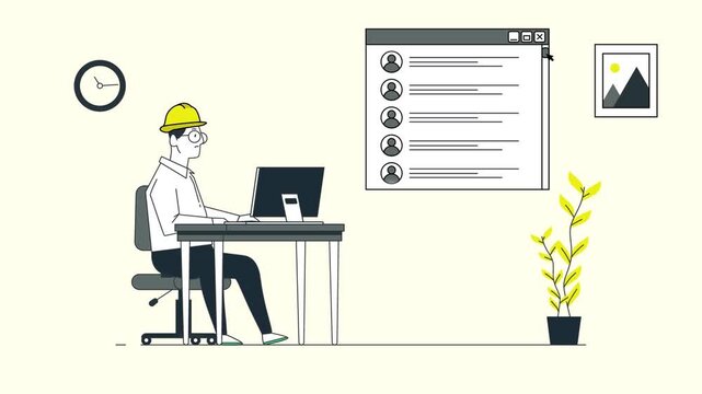 Engineer Worker at Computer Desk System Admin Office 2D Animation