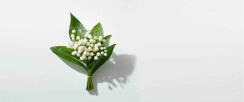 Lily of the Valley Bouquet with Green Leaves Isolated on White