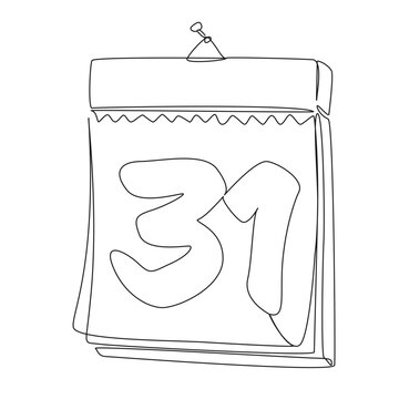 continuous line drawing of tear-off calendar showing the number 31. end of month, deadline, scheduling, event planning or New Years Eve concept. line art vector illustration
