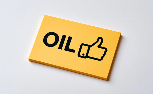 Yellow OIL sign with thumbs up hand icon, positive oil market sentiment business concept
