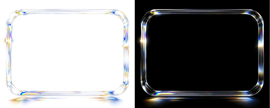 Transparent Iridescent Glass Rounded Rectangle Frame Isolated PNG Decorative Element