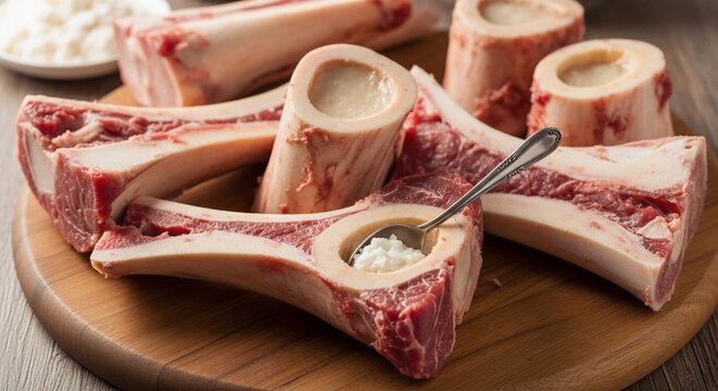 Raw beef bones with marrow