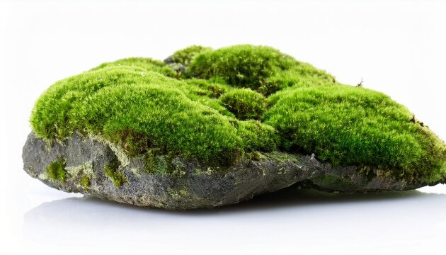 green moss on rock isolated on white