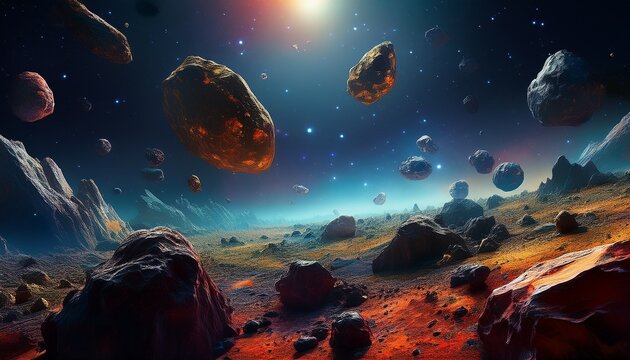 asteroid field with various rocks in depths of space