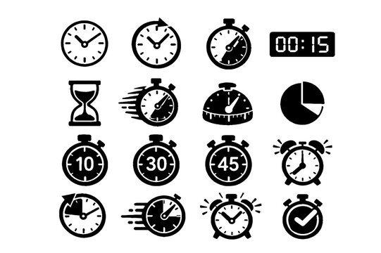 Title: Time Clock Stopwatch Timer Editable Icon Set