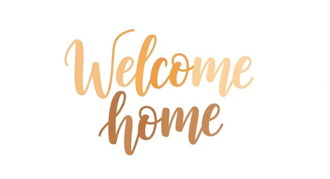 Elegant gold glitter calligraphy text that says welcome home isolated on a clean white background for design