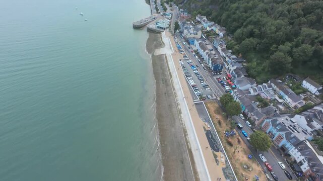 Aerial Drone View of Mumbles Promenade, Swansea Bay