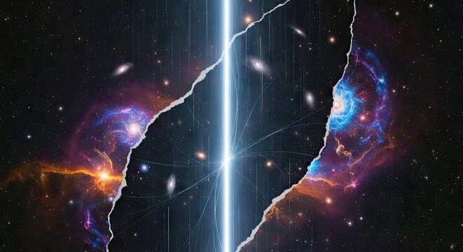 Cosmic rift opening in space revealing bright celestial light.