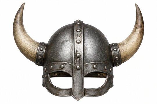 Horned viking helmet displayed on plain white background