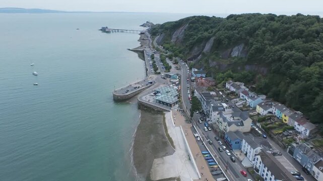 Aerial Drone View of Mumbles Promenade, Swansea Bay