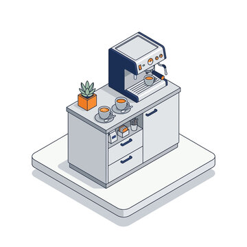 Modern kitchen counter with coffee machine and fresh produce.