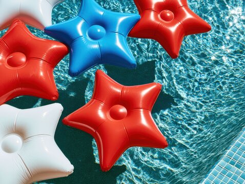 Red shiny starfish on green textured background