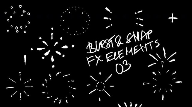 Hand drawn doodle animation Set 03: Magical burst, rays, stars, lines and sparkles. Cartoon pop, impact, push graphic motion elements, burst and snap FX effects with alpha channel