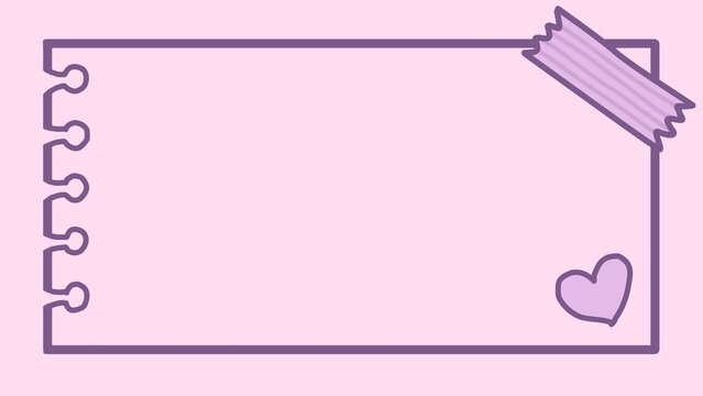 Cute purple notebook page vector background with washi tape and heart icons. Ideal for digital journals, memo notes, message frames, planner templates, scrapbooking, and stationery design.
