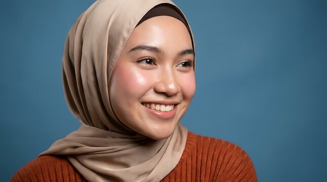 Portrait of a smiling young woman wearing a hijab with portrait headscarf religious expression diversity lifestyle