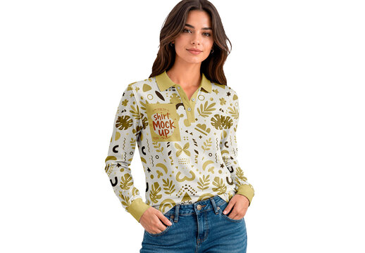 Womens Long Sleeve Polo Casual Mockup