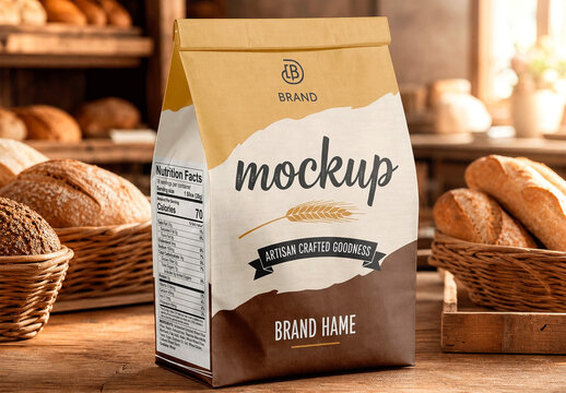 Bread Bag Bakery Counter Mockup
