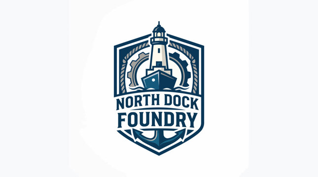 North Dock Foundry vintage logo design Industrial Maritime Works