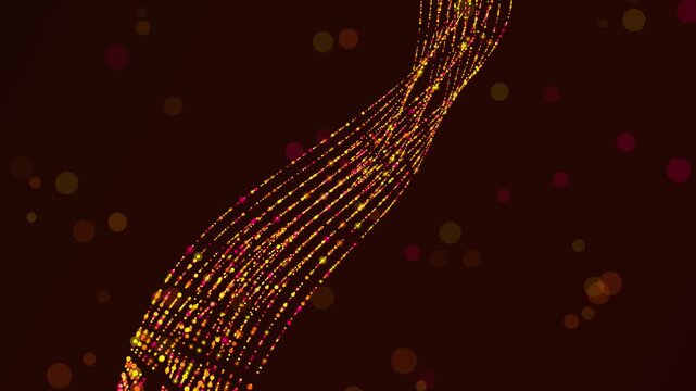 Golden flowing particles create elegant wave patterns moving across a dark rich deep maroon gradient space