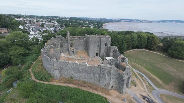 Aerial Drone View of Oystermouth Castle, Mumbles, Swansea, Wales