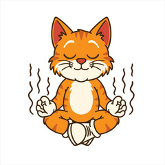Fototapeta premium cute meditating cat cartoon mascot vector illustration with calm zen expression